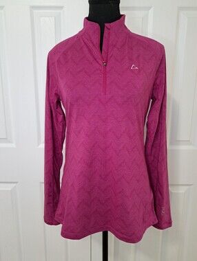 Paradox Womens Top Merino Blend Base Layer Pink Print Size Medium 1/4 Zip Active